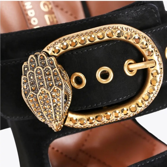 NEW Kurt Geiger Black Suede Leather Platform Mayfair Sandal 7/37 - Picture 2 of 14